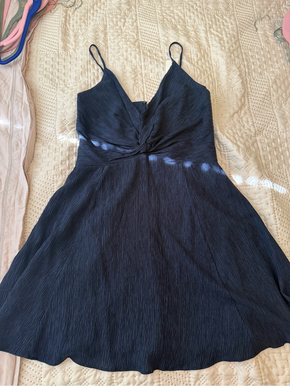 Abercrombie & Fitch Navy Twist-Front Spaghetti Strap Mini Dress